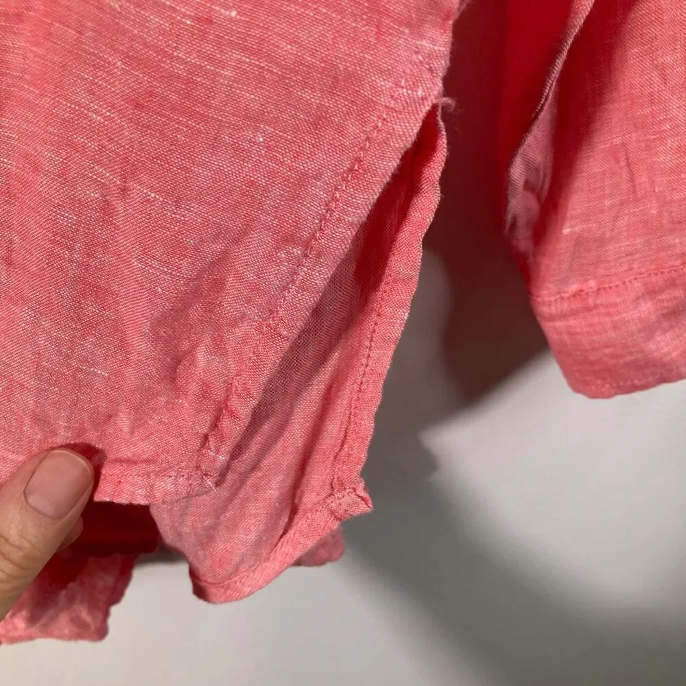 Womens Sigrid Olsen Linen V Neck Pullover 1/4 Button Tunic Peach L Roll Tab Slee - Picture 7 of 9